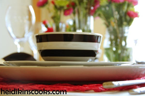 Valentines Table Setting_Black White Stripe with Hot Pink 6_heidikinscooks_Feb 2014