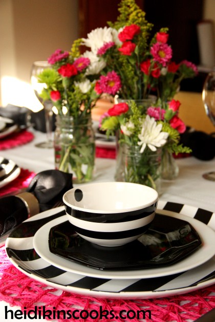 Valentines Table Setting_Black White Stripe with Hot Pink 9_heidikinscooks_Feb 2014